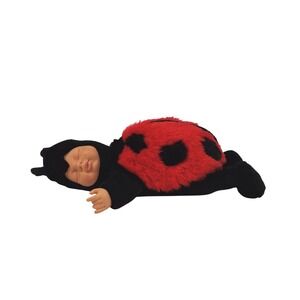 Anne Geddes Ladybug Baby Plush Doll Sleeping Infant Red Black Beanbag Toy 9 inch